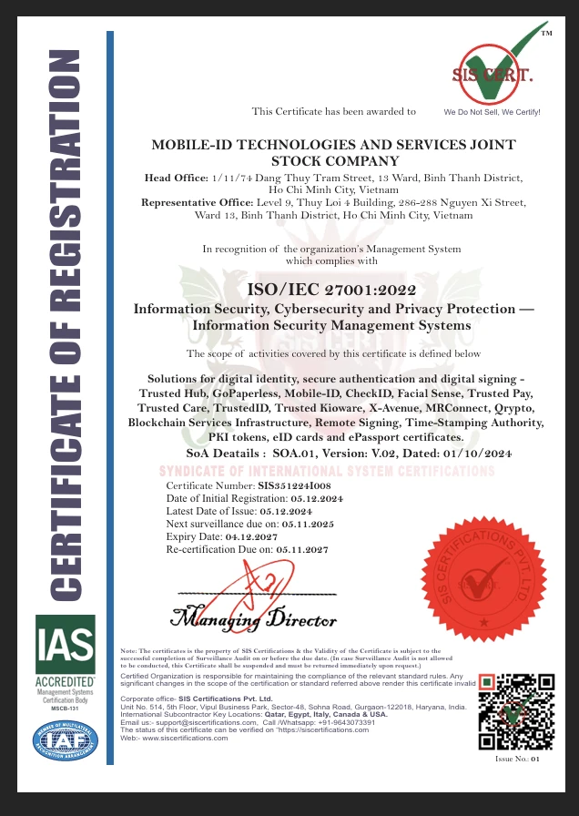 ISO/IEC 27001:2022 certificate evidence